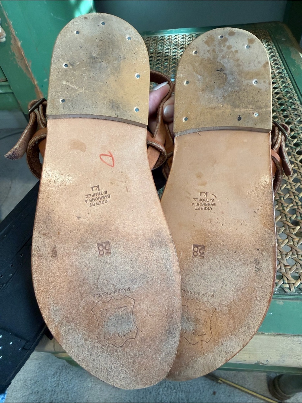 K. Jacques St Tropez Picon Leather Thong Sandals Brown Size 38 (US 7 - 8)